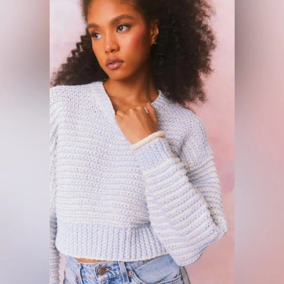 LoveShackFancy “Koa” Cropped Cotton Sweater – Ocean Pearl (XS) - Picture 2 of 8